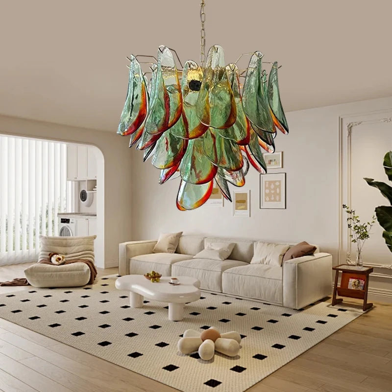 Aurora Leaf Art Glass Chandelier