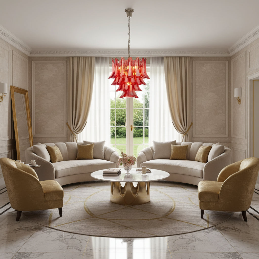 Crimson Bloom Art Glass Chandelier