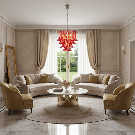 Crimson Bloom Art Glass Chandelier