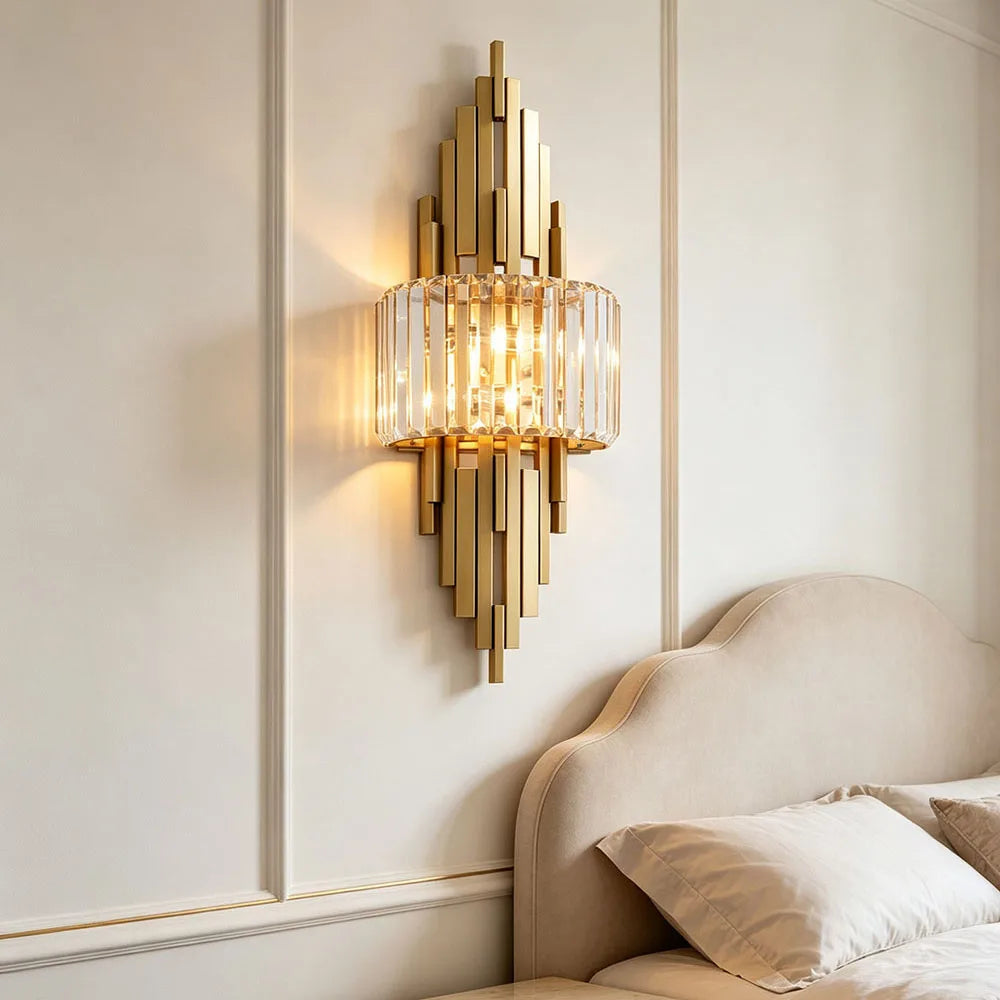 CRISTALLA Linear Crystal Gold Wall Sconce