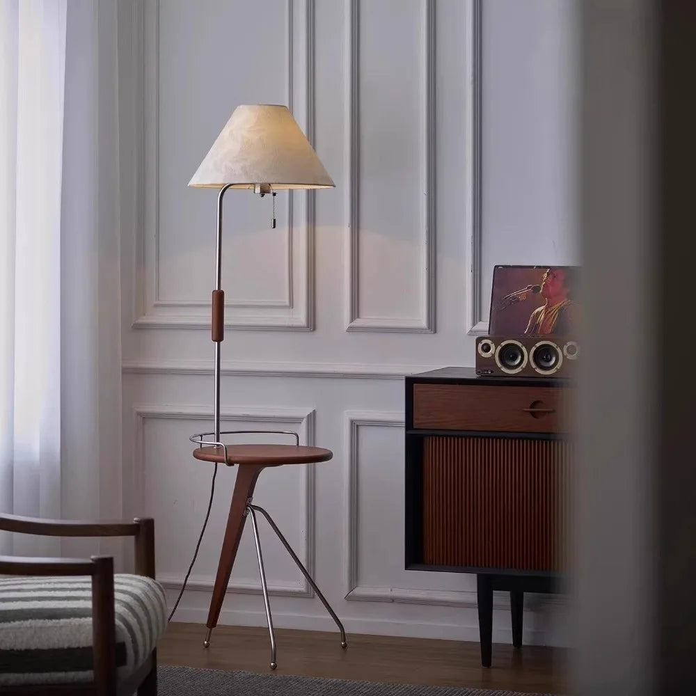 TAVOLA Solid Wood Floor Lamp with Side Table
