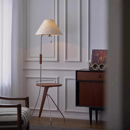 TAVOLA Solid Wood Floor Lamp with Side Table