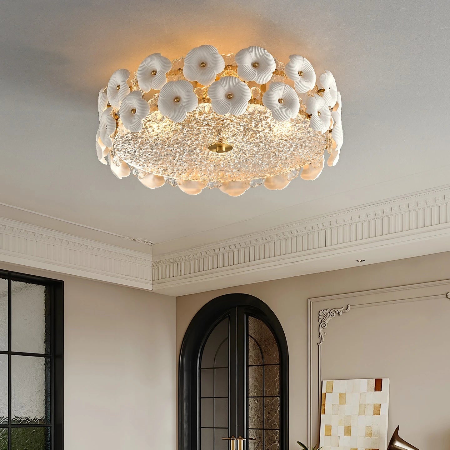 French Retro Ceramic Ceiling Lamp