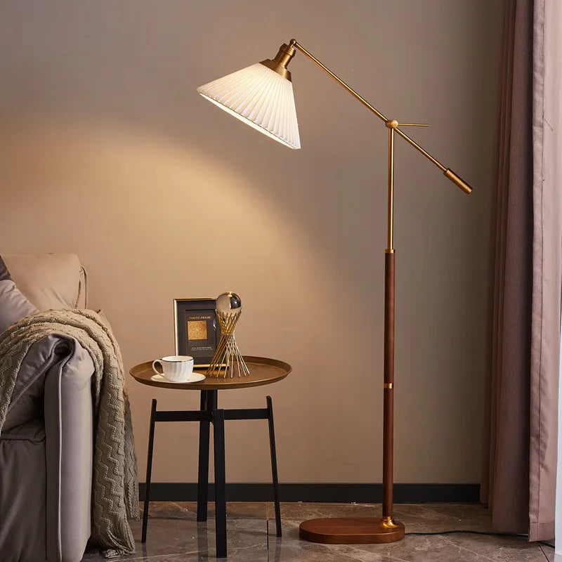 HALDEN Nordic Walnut & Gold Floor Lamp