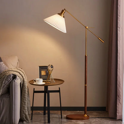 HALDEN Nordic Walnut & Gold Floor Lamp