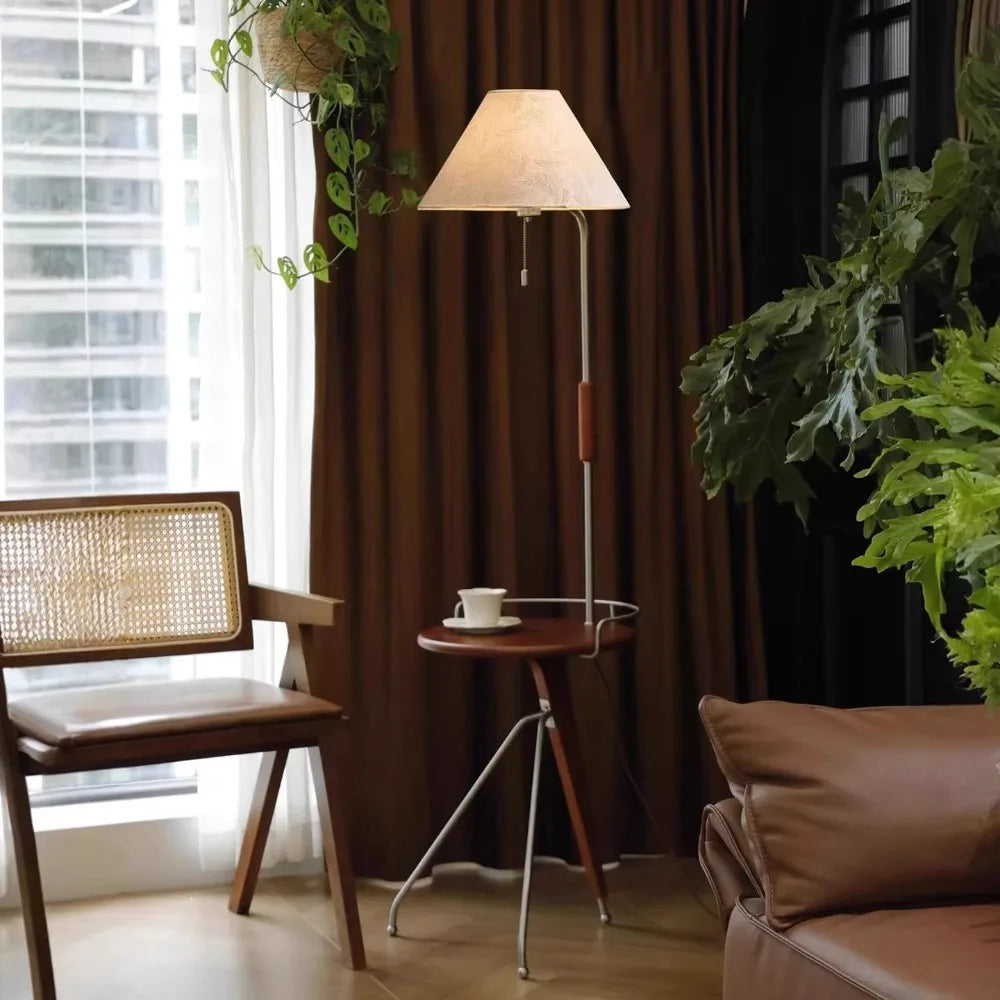 TAVOLA Solid Wood Floor Lamp with Side Table