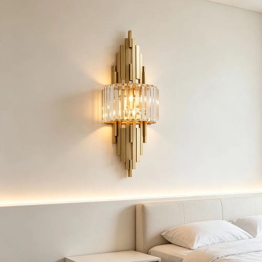 CRISTALLA Linear Crystal Gold Wall Sconce