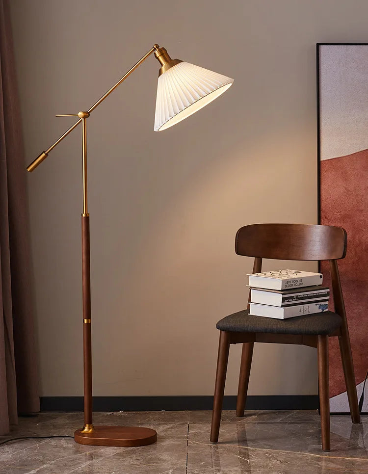HALDEN Nordic Walnut & Gold Floor Lamp