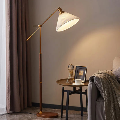 HALDEN Nordic Walnut & Gold Floor Lamp