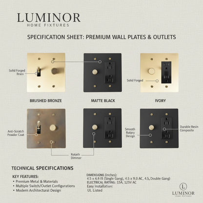  Solid Brass Light Switch 2-Gang