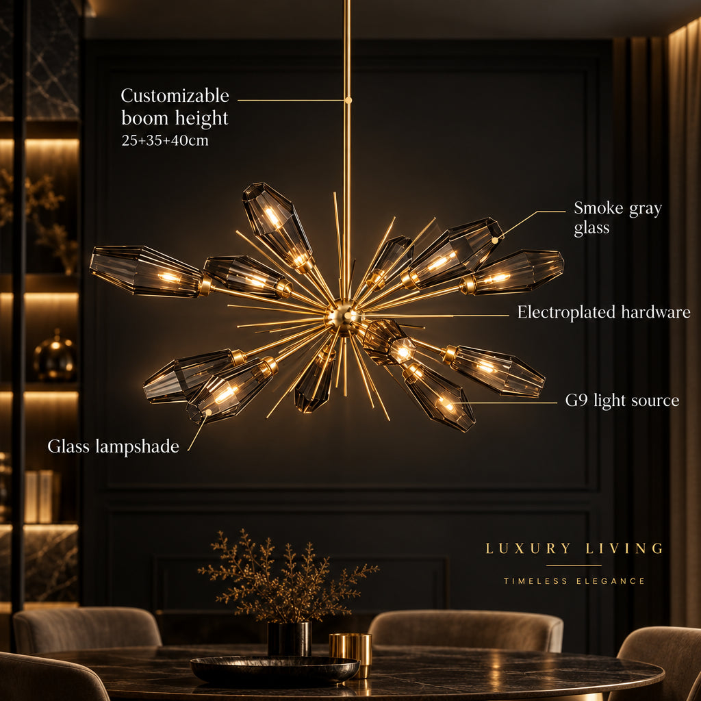 FUMELLA Smoky Glass Gold Chandelier