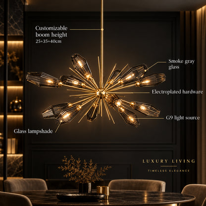 FUMELLA Smoky Glass Gold Chandelier