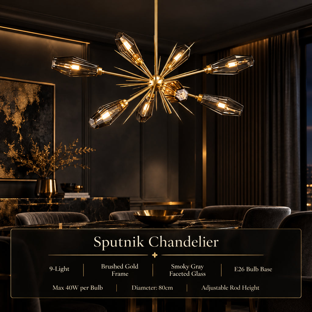FUMELLA Smoky Glass Gold Chandelier