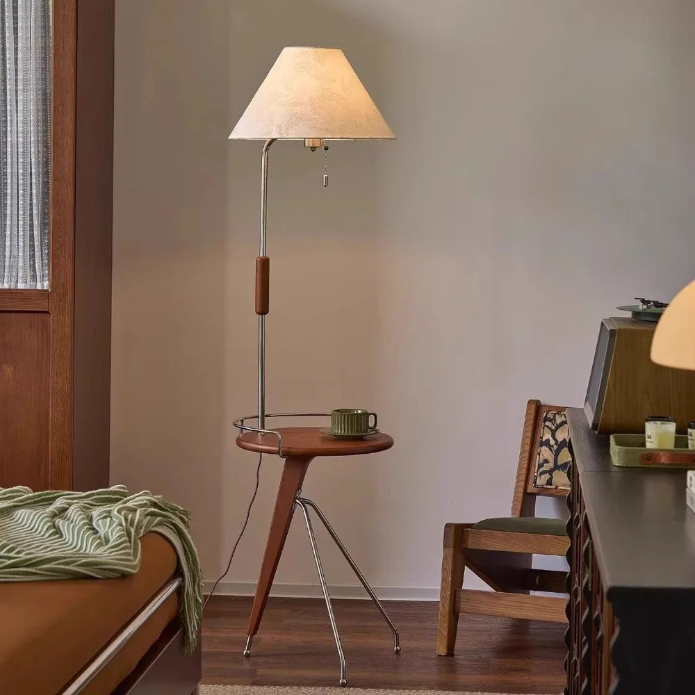 TAVOLA Solid Wood Floor Lamp with Side Table