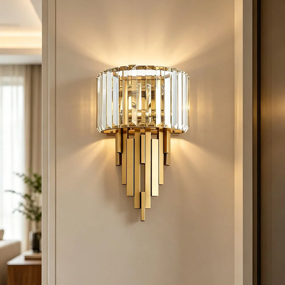 CRISTALLA Linear Crystal Gold Wall Sconce
