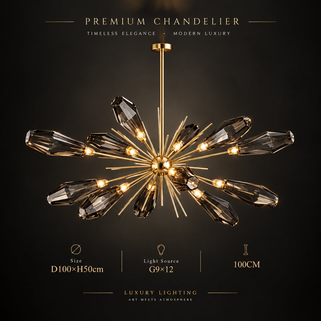 FUMELLA Smoky Glass Gold Chandelier