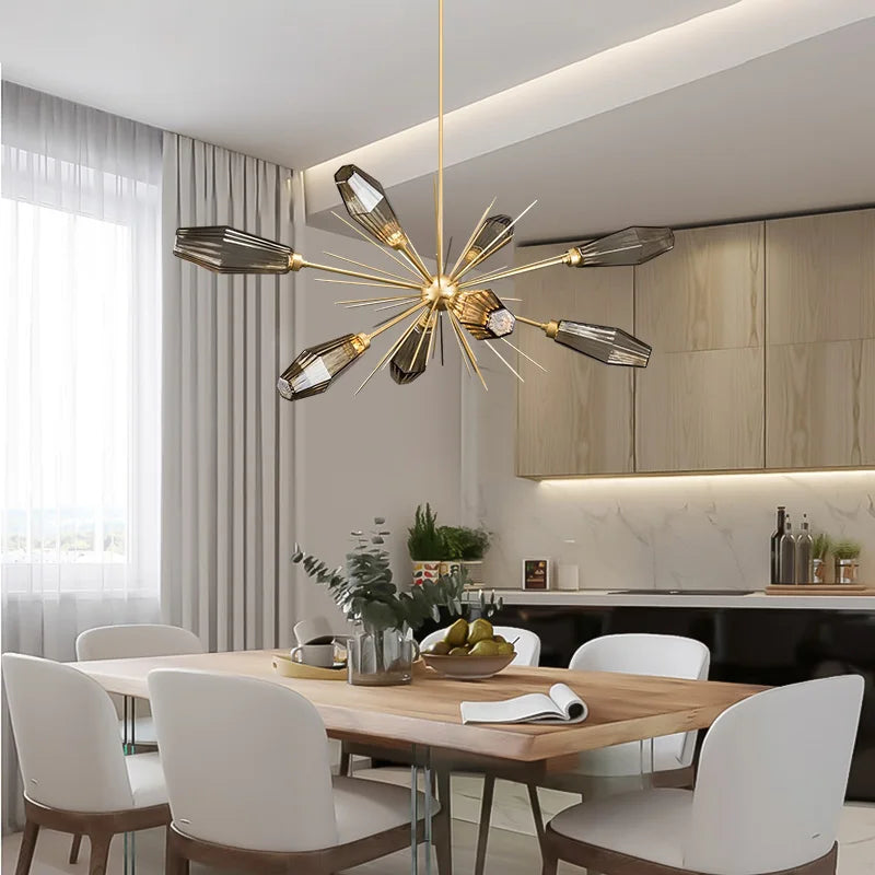 FUMELLA Smoky Glass Gold Chandelier