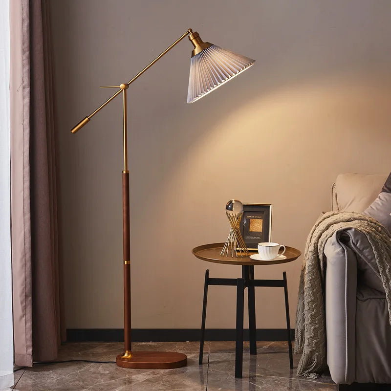 HALDEN Nordic Walnut & Gold Floor Lamp
