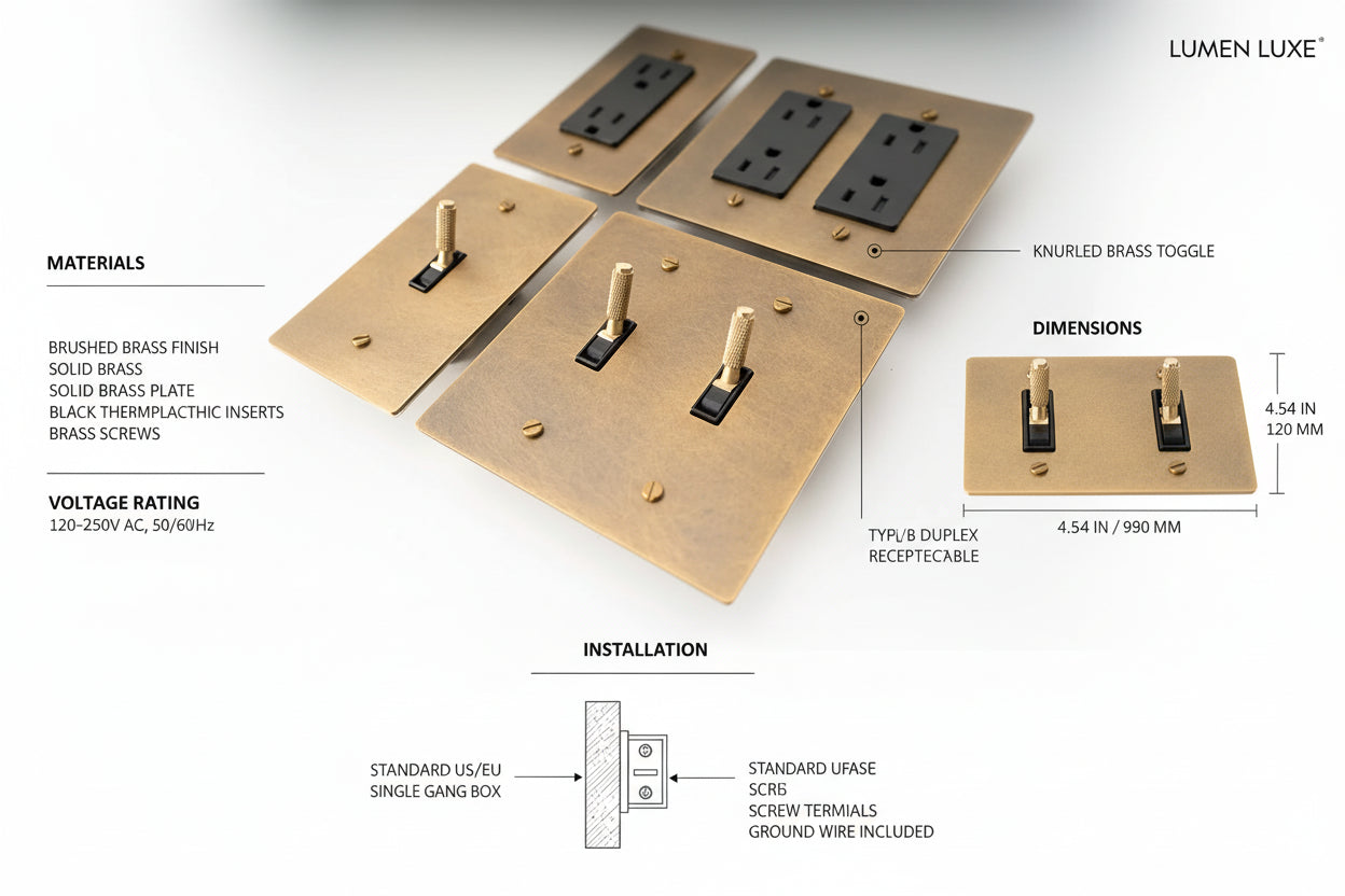 Solid Brass Light Switch 2-Gang