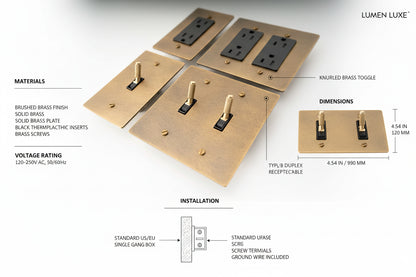  Solid Brass Light Switch 2-Gang