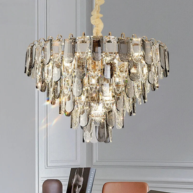 Lustro Cascade Crystal Feather Chandelier