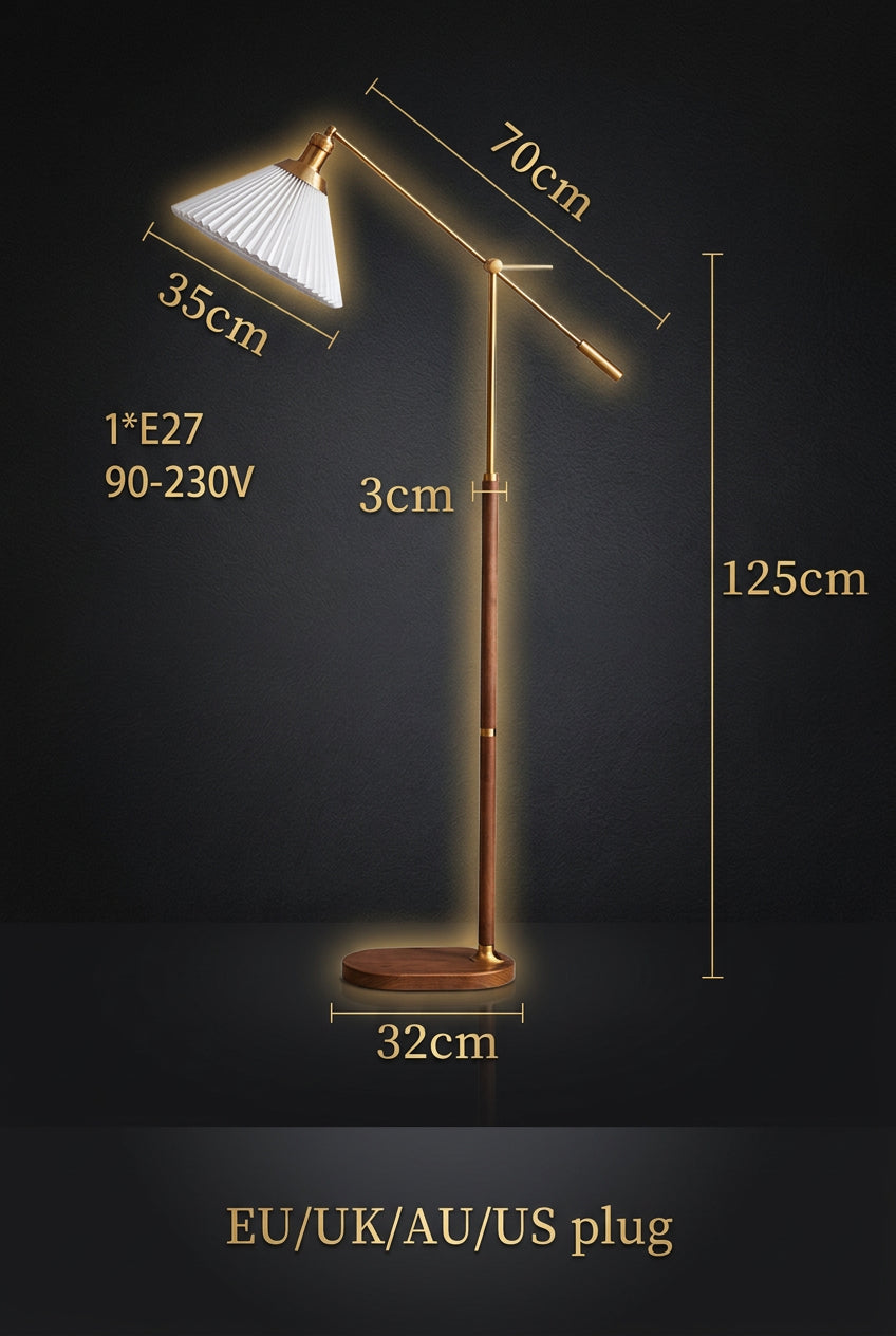 HALDEN Nordic Walnut & Gold Floor Lamp