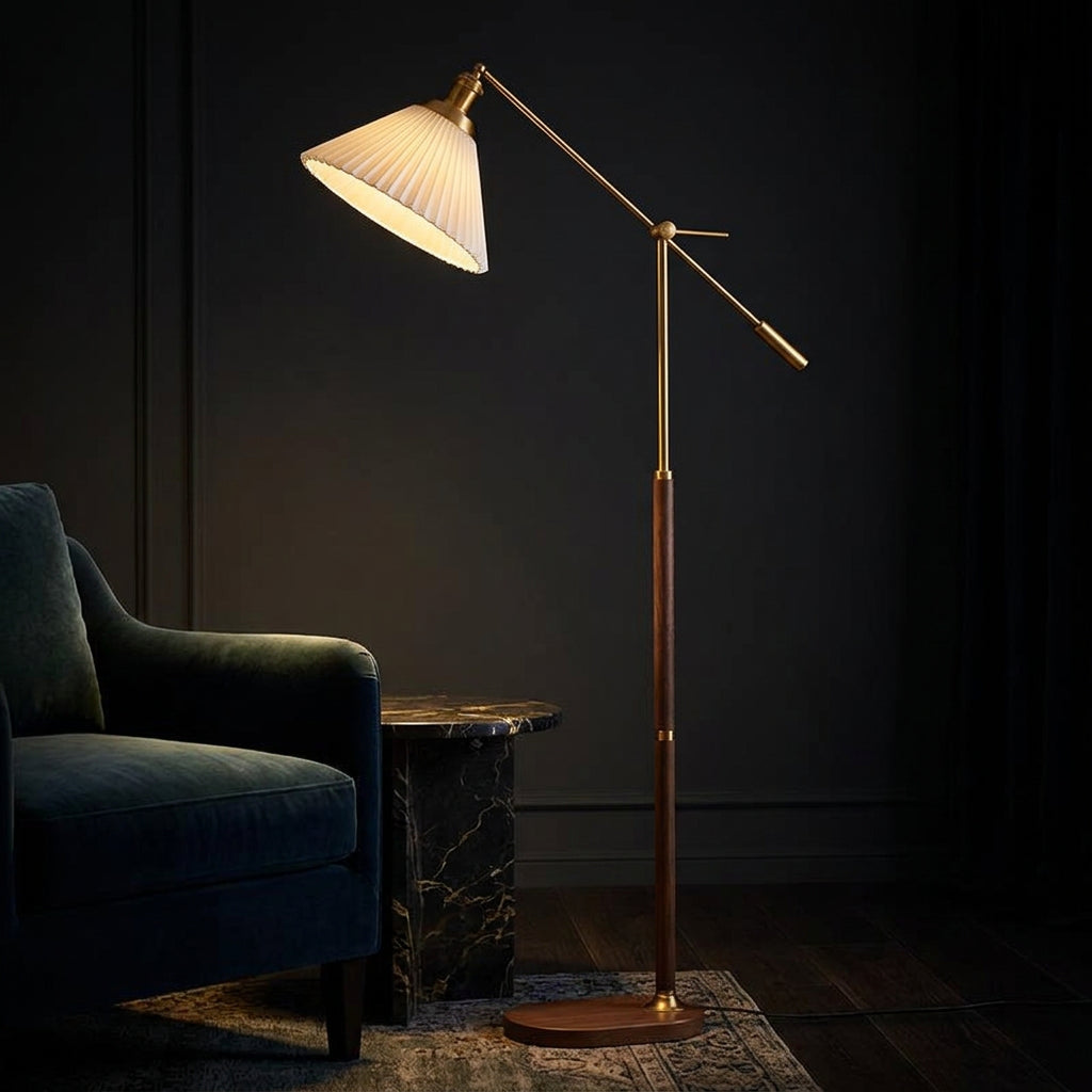 HALDEN Nordic Walnut & Gold Floor Lamp