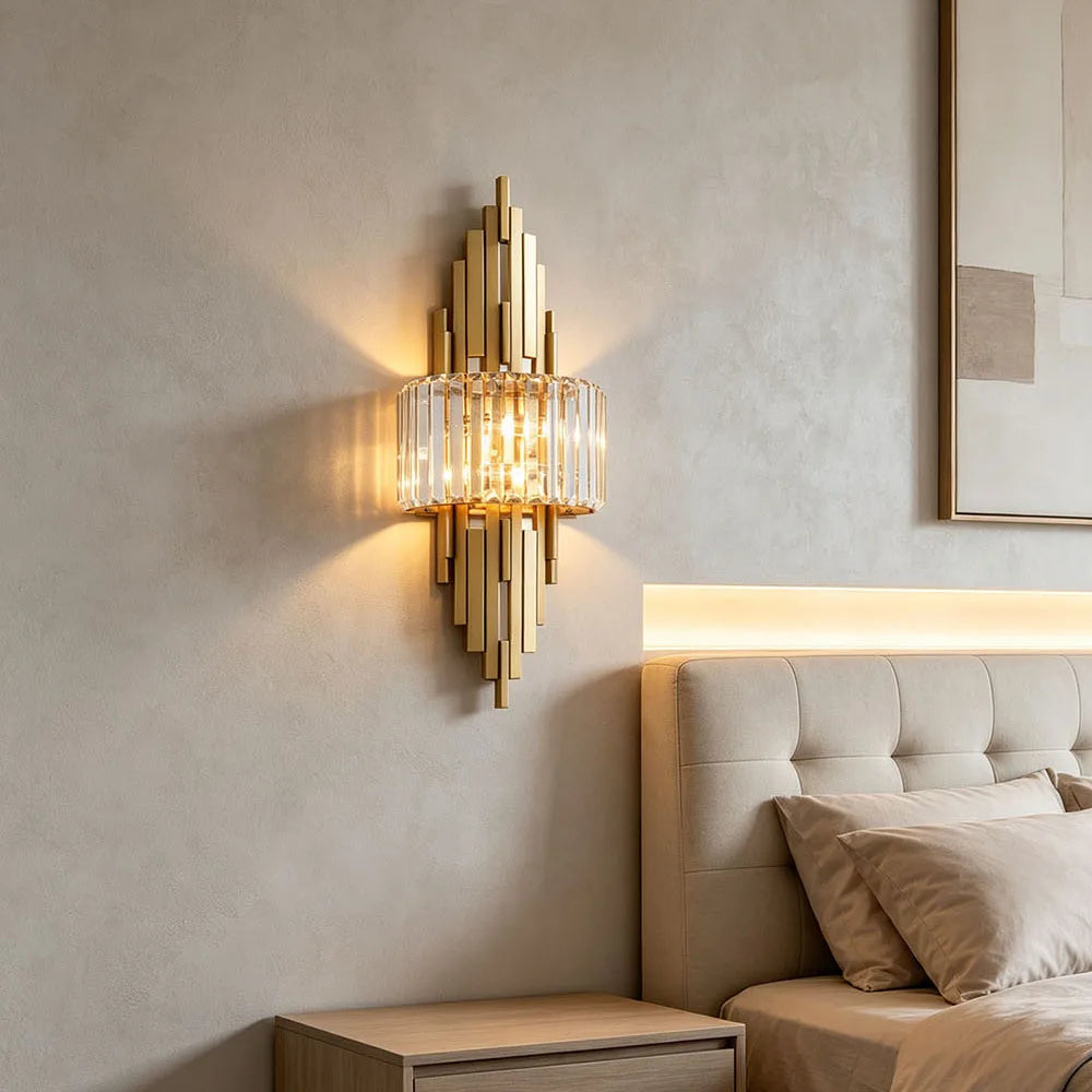 CRISTALLA Linear Crystal Gold Wall Sconce