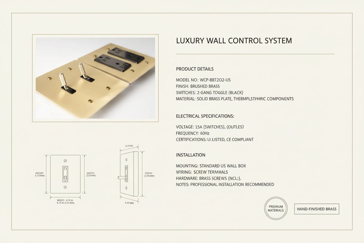  Solid Brass Light Switch 2-Gang