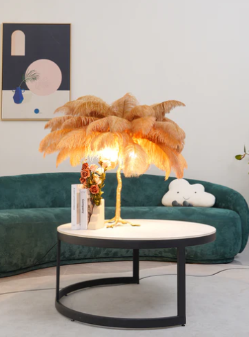 Ostrich Feather Brass Tabel Lamp