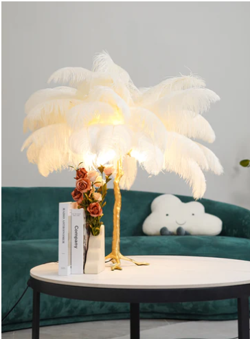 Ostrich Feather Brass Tabel Lamp