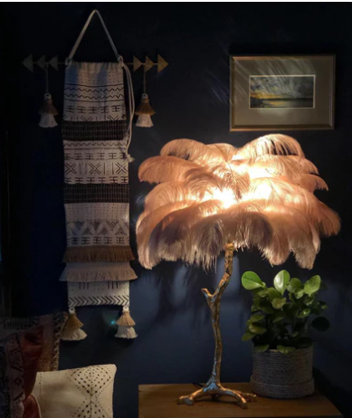 Ostrich Feather Brass Tabel Lamp
