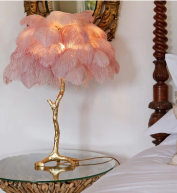 Ostrich Feather Brass Tabel Lamp