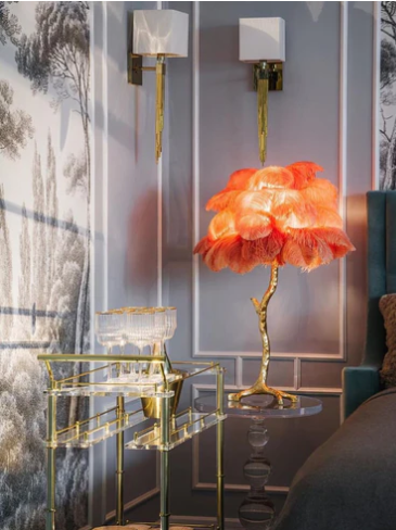 Ostrich Feather Brass Tabel Lamp