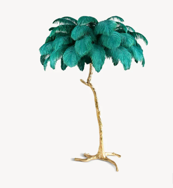 Ostrich Feather Brass Floor Lamp