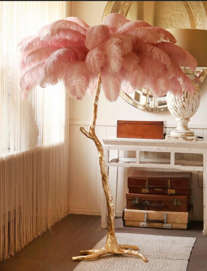 Ostrich Feather Brass Floor Lamp