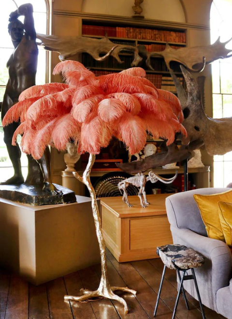 Ostrich Feather Brass Floor Lamp