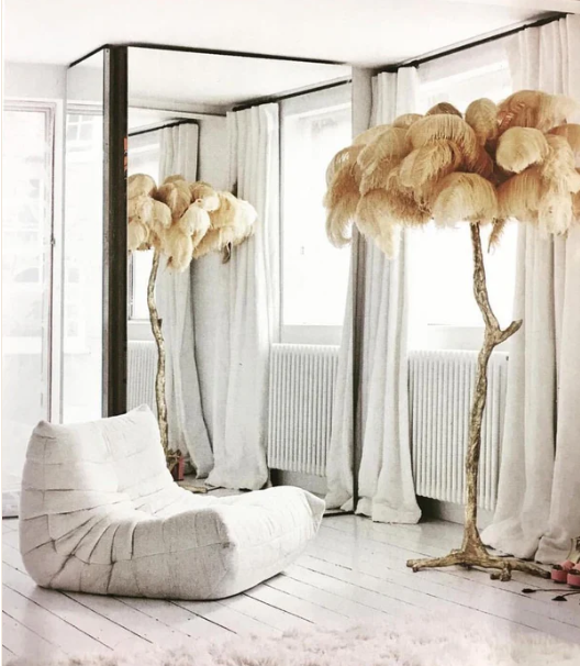 Ostrich Feather Brass Floor Lamp