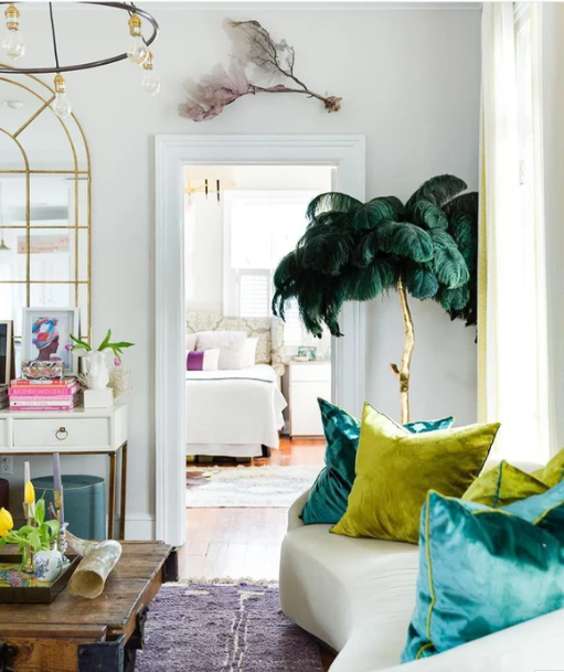 Ostrich Feather Brass Floor Lamp