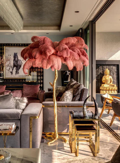 Ostrich Feather Brass Floor Lamp