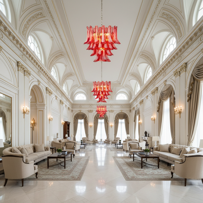 Crimson Bloom Art Glass Chandelier