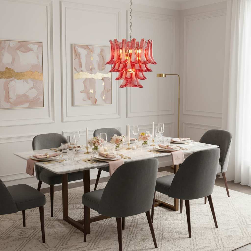 Crimson Bloom Art Glass Chandelier