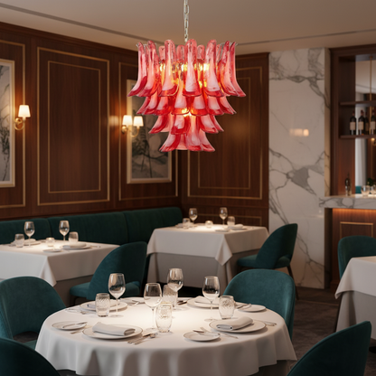 Crimson Bloom Art Glass Chandelier