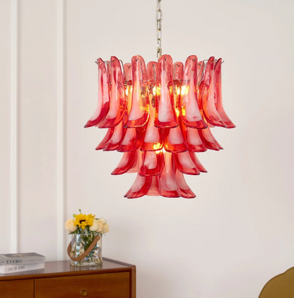 Crimson Bloom Art Glass Chandelier
