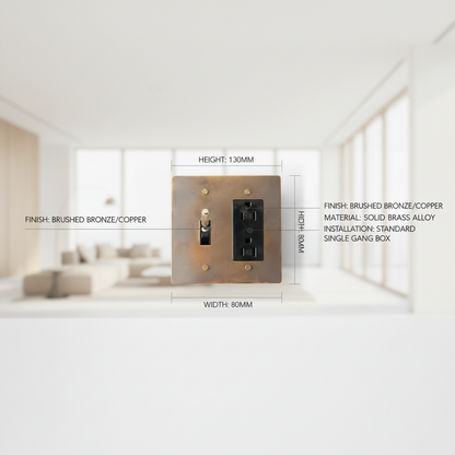  Solid Brass Light Switch 2-Gang