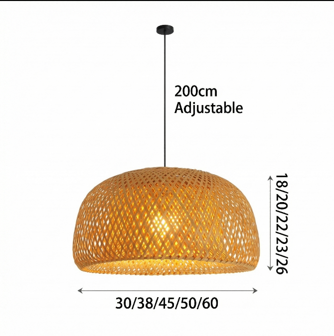 Modern Bamboo Dome Pendant Light - Hand-Woven Wicker Chandelier