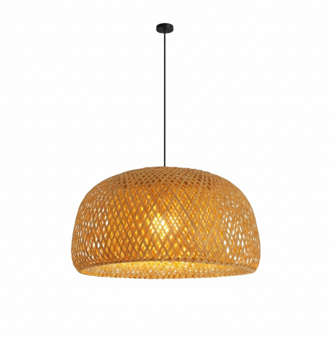 Modern Bamboo Dome Pendant Light - Hand-Woven Wicker Chandelier