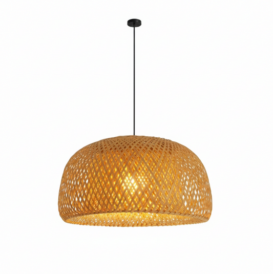Modern Bamboo Dome Pendant Light - Hand-Woven Wicker Chandelier