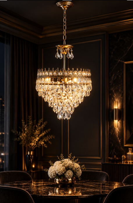 Elysée Crystal Chandelier – Tiered Gold Crystal Pendant Light