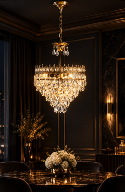 Elysée Crystal Chandelier – Tiered Gold Crystal Pendant Light